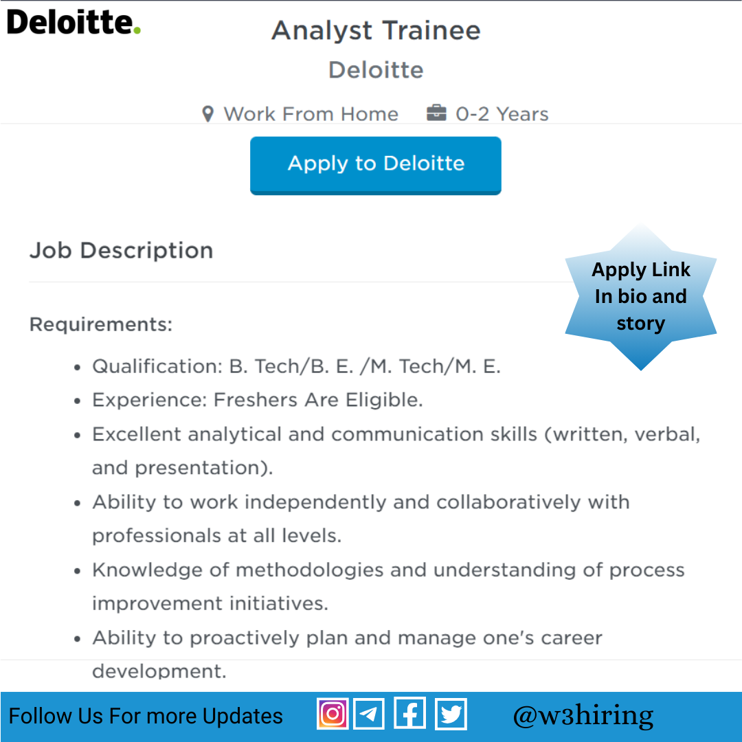 Deloitte Recruitment 2024 Hiring Analyst Trainee- BE/B-Tech/ME/M-Tech ...