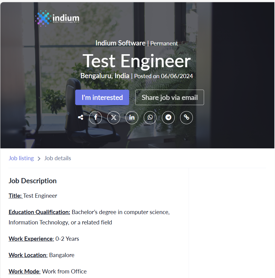 Indium Off-Campus Drive 2024 Hiring Test Engineer- Bachelor's Degree