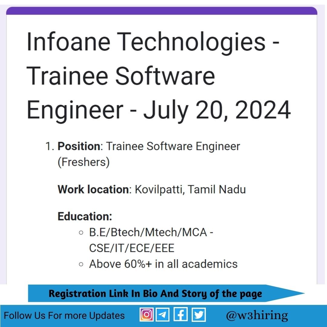 Infoane Mass Hiring 2024 For Trainee Software Engineer B.E/Btech/Mtech