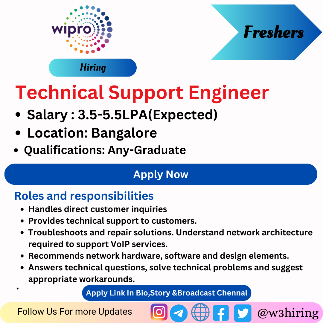 Wipro Recruitment 2024 Hiring Technical Support Engineer- Any Graduate
