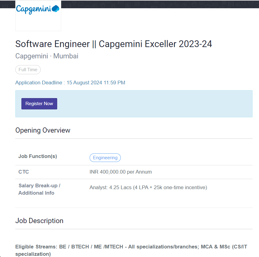 Capgemini Off-campus Drive 2024
