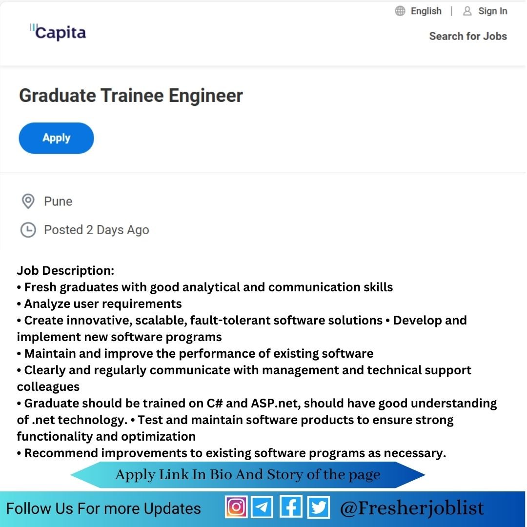 Capita Mass Hiring 2024 For Graduate Trainee Engineer- Any Graduate