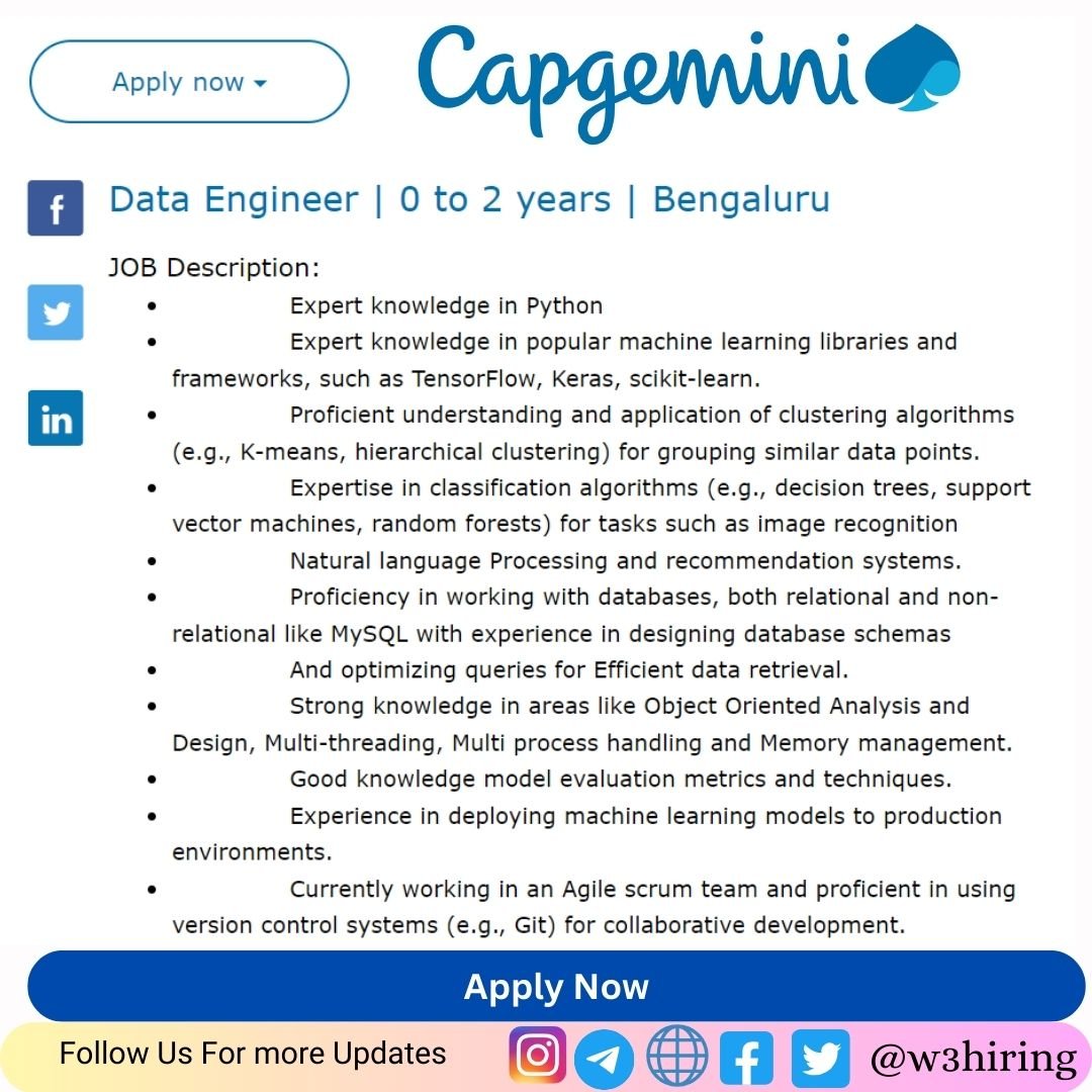 Capgemini Recruitment 2024 Hiring Data Engineer