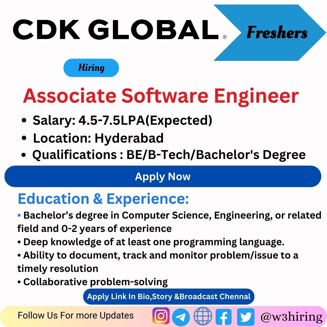 CDK Global Bulk Hiring For Freshers 2024 For Associate Software Engineer- Bachelor's Degree