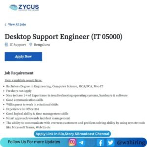 Zycus Off-Campus Drive 2024 Hiring Desktop Support Engineer