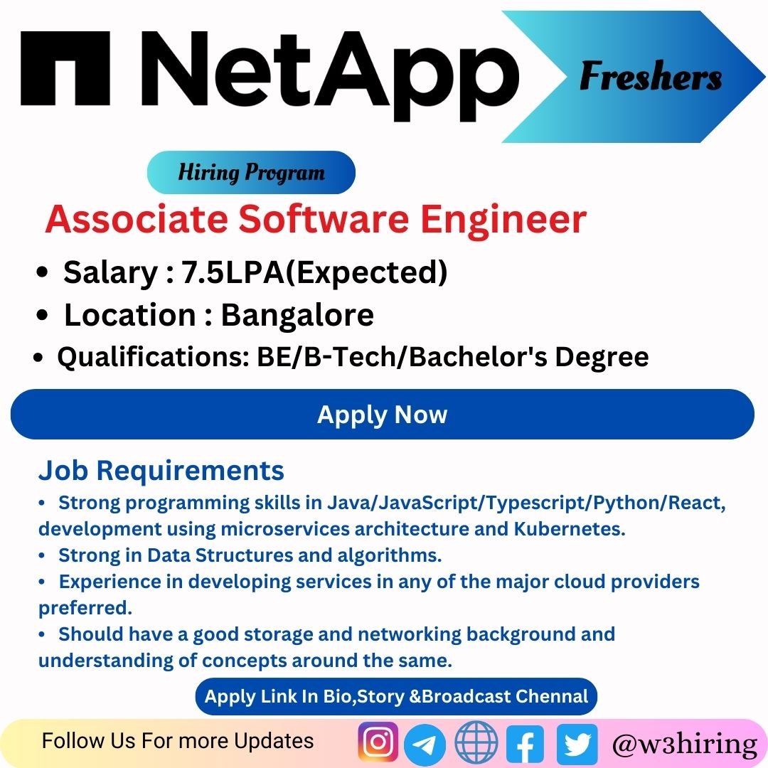 Netapp Recruitment 2024 Hiring Associate Software Engineer