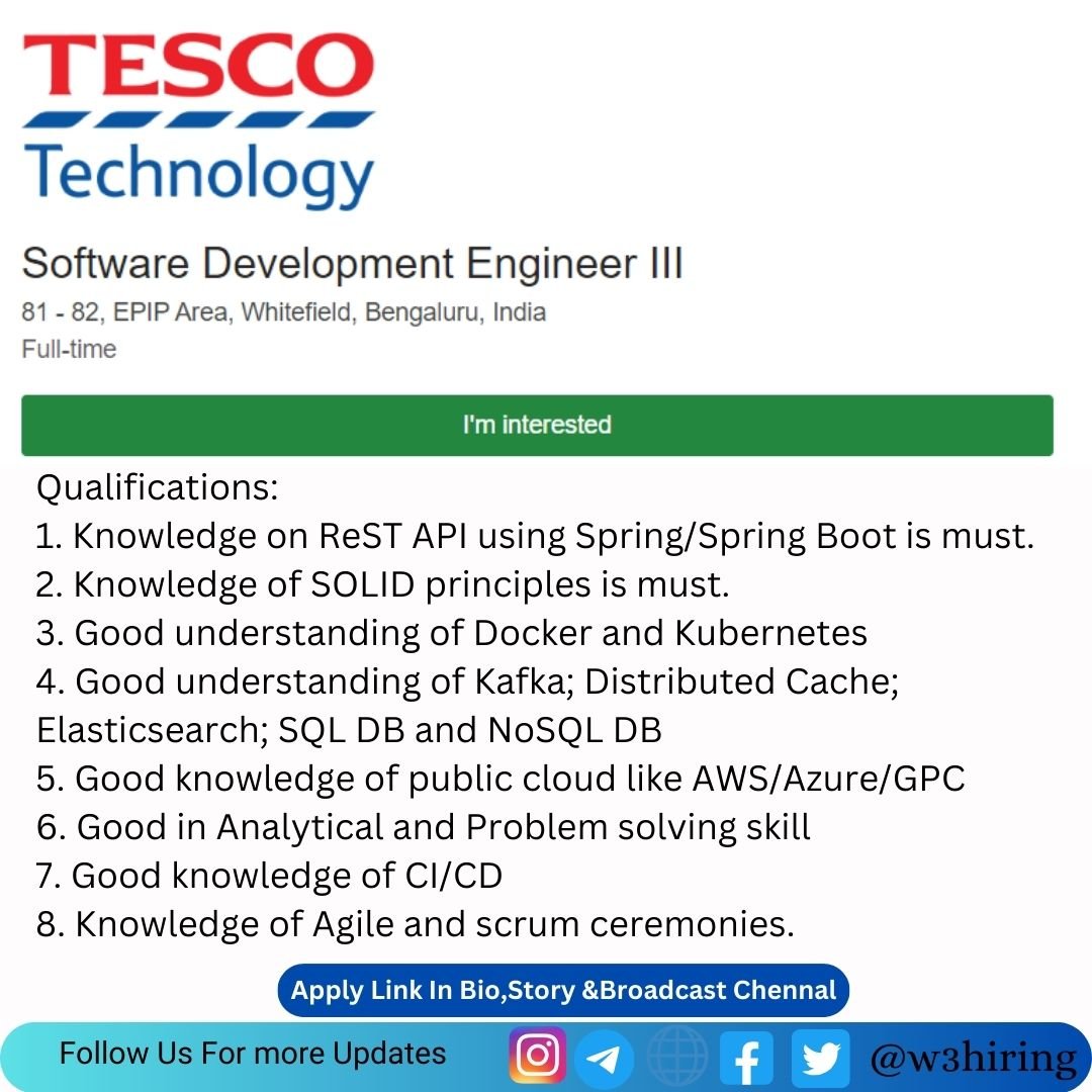 Tesco Recruitment 2024 Hiring Software Development Engineer