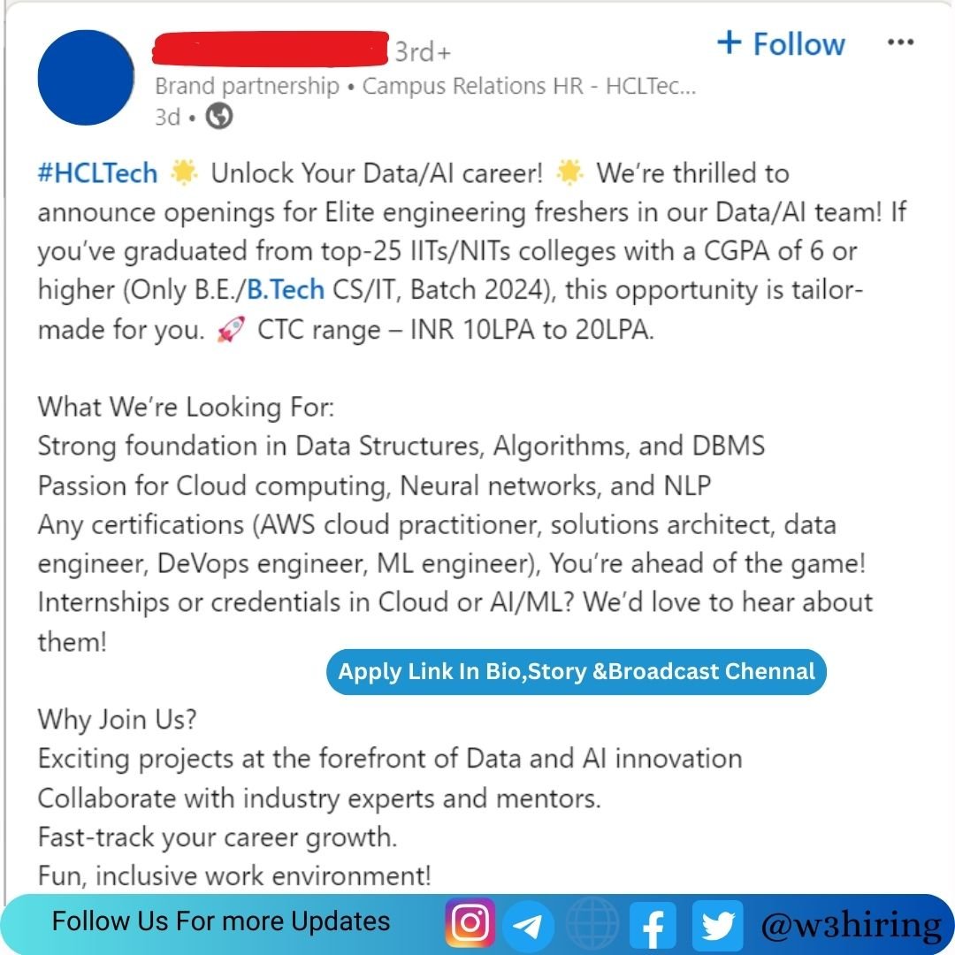 HCL Elite engineering freshers Drive 2024