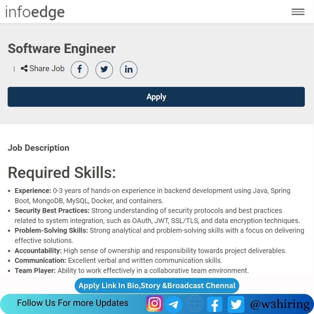 Infoedge Recruitment 2024 Hiring Software Engineer