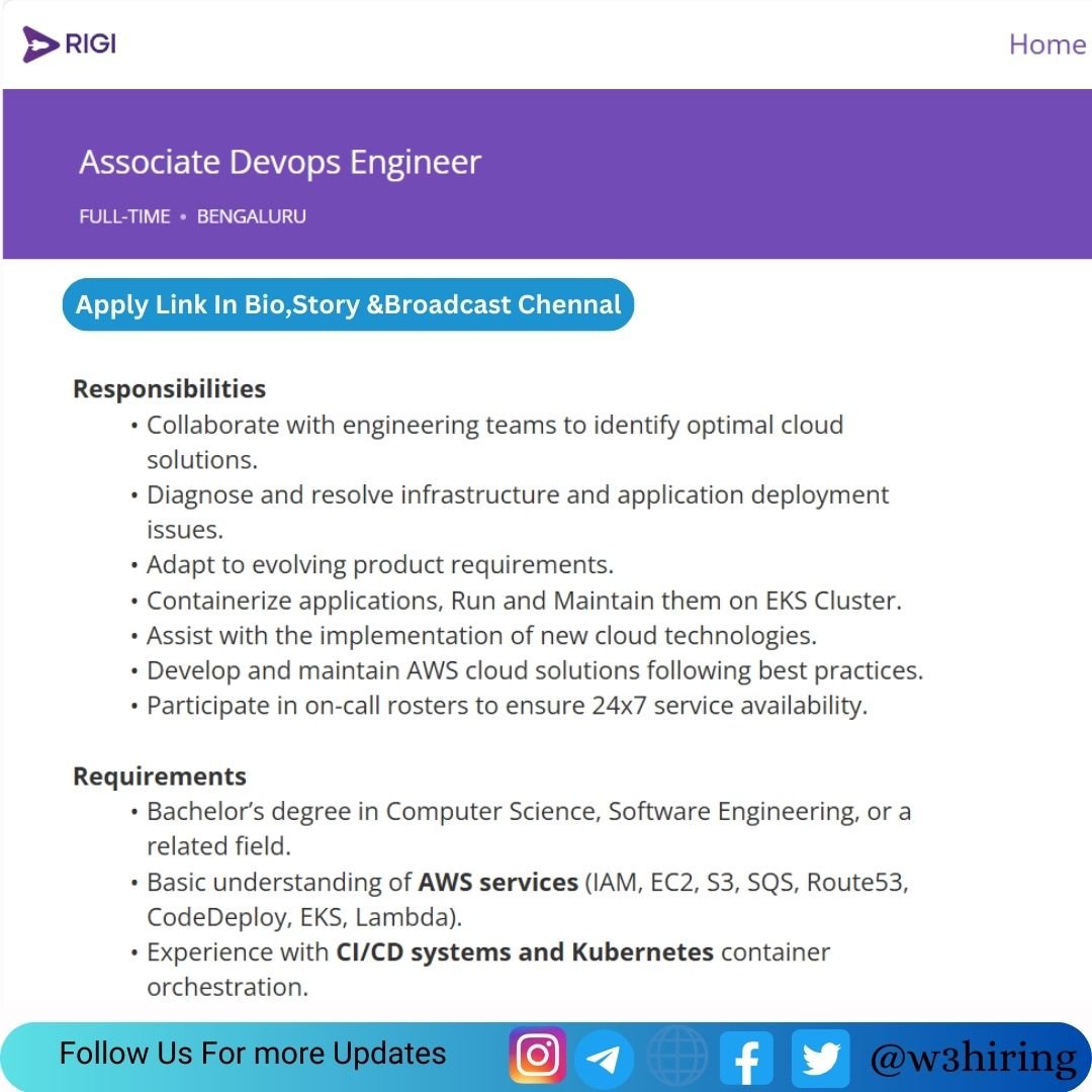 Rigi Recruitment 2024 Hiring Associate Devops Engineer - Bachelor's Degree