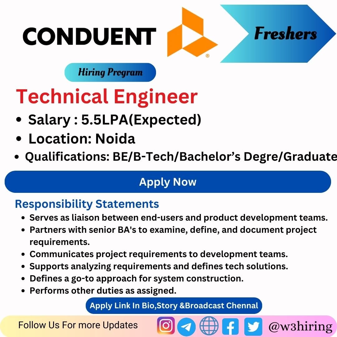 Conduent Recruitment 2024 Hiring Technical Business Analysis Engineer