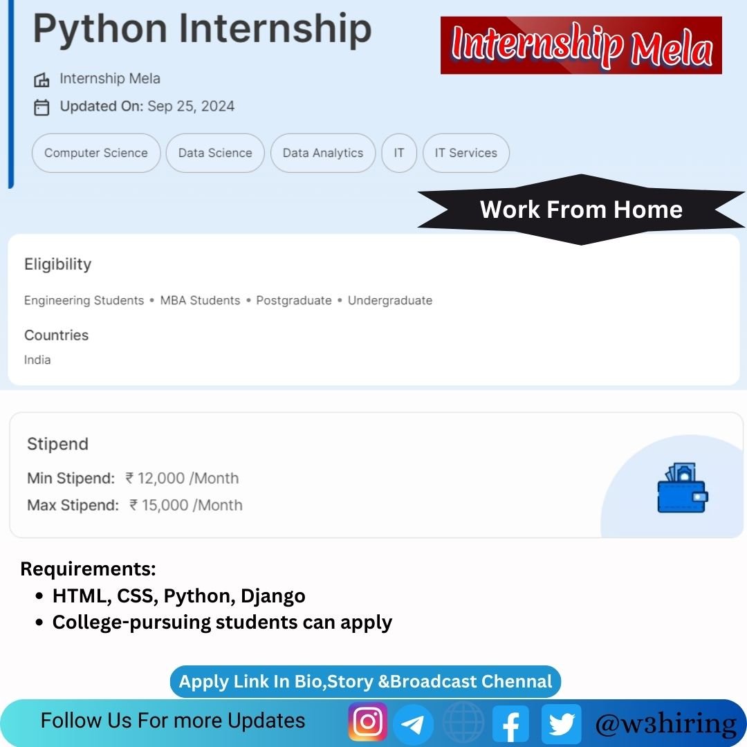 Internship Mela Recruitment 2024 Hiring Python Internship