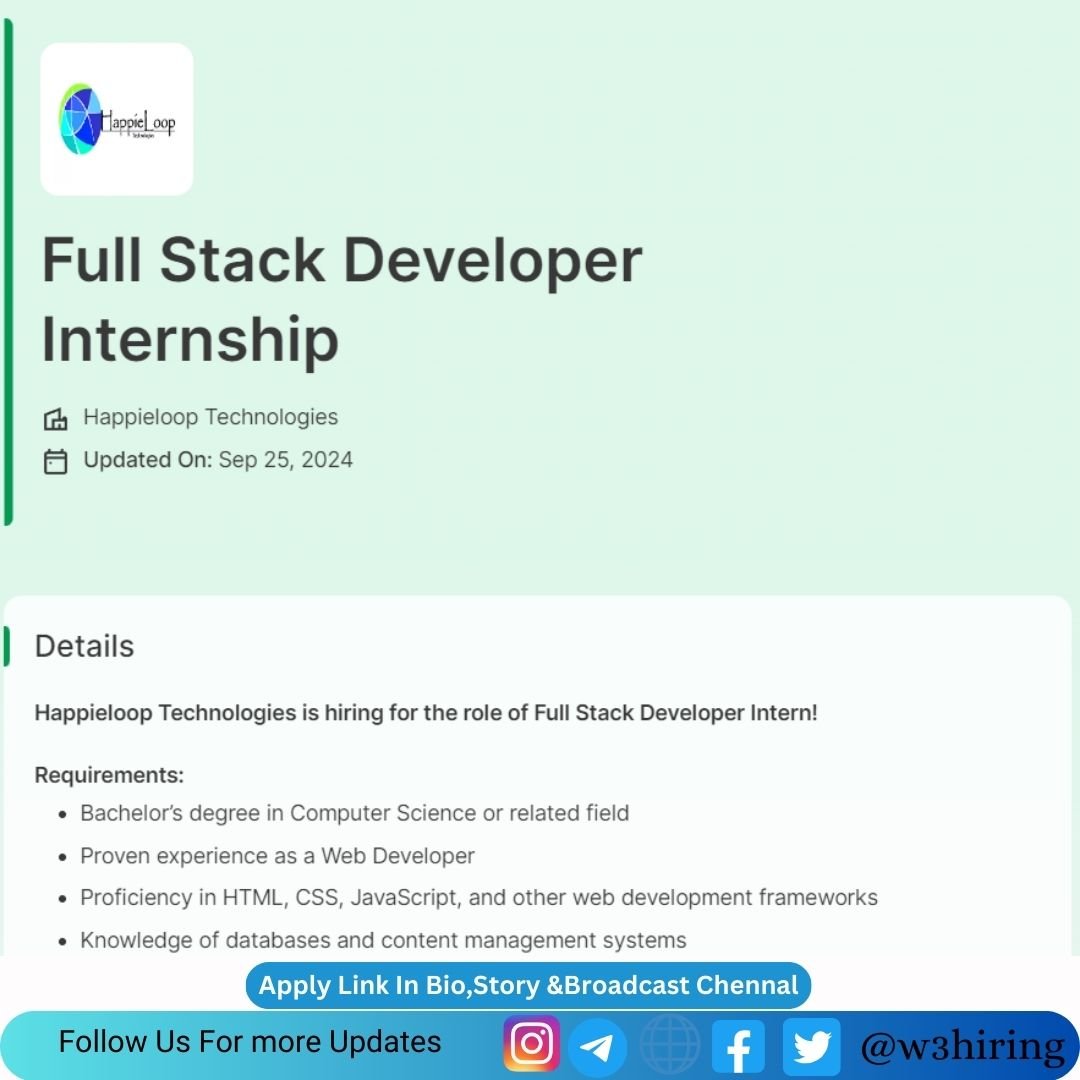 Happieloop Technologies Off-Campus Drive 2024 Hiring Full Stack Developer Internship