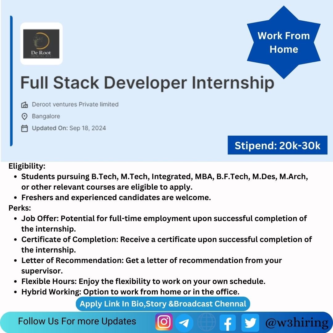 Deroot Off-Campus Drive 2024 Hiring Full Stack Developer Internship