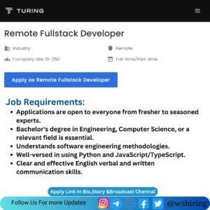 Turing Bulk Hiring for Freshers 2024 Hiring Fullstack Developer
