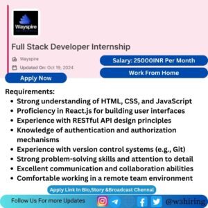 Wayspire Recruitment 2024 Hiring Full Stack Developer Internship - Bachelor's Degree