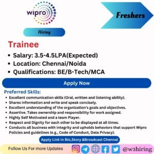 Wipro Mass Hiring 2024 For Trainee- BE/B-Tech/MCA