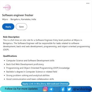 Wipro Recruitment 2024 Hiring Software Engineer