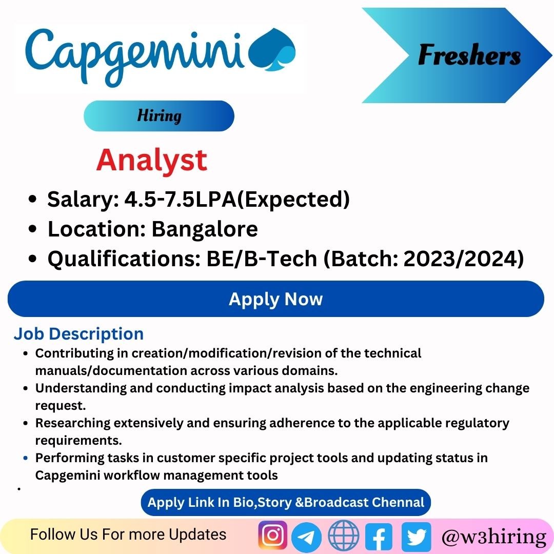 Capgemini Recruitment 2024 Hiring Analyst- BE/B-Tech
