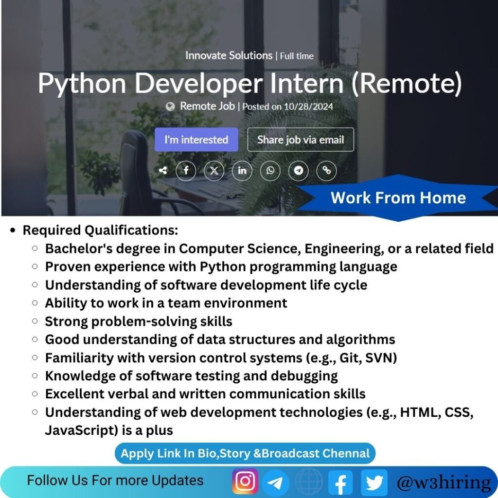 Innovate Solutions Recruitment 2024 Hiring Python Developer Intern ...
