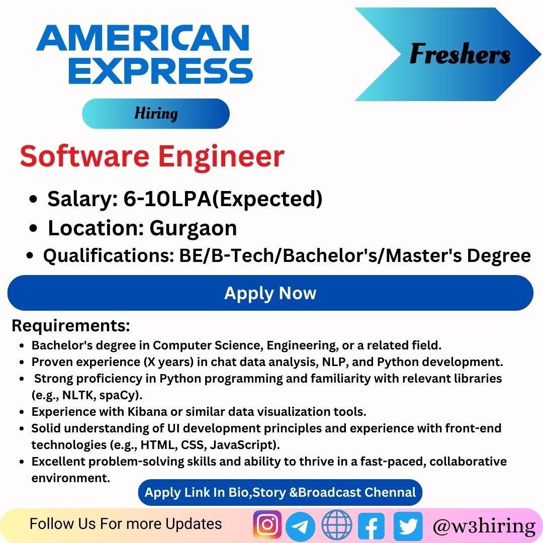 American Express Recruitment 2024 Hiring Software Engineer