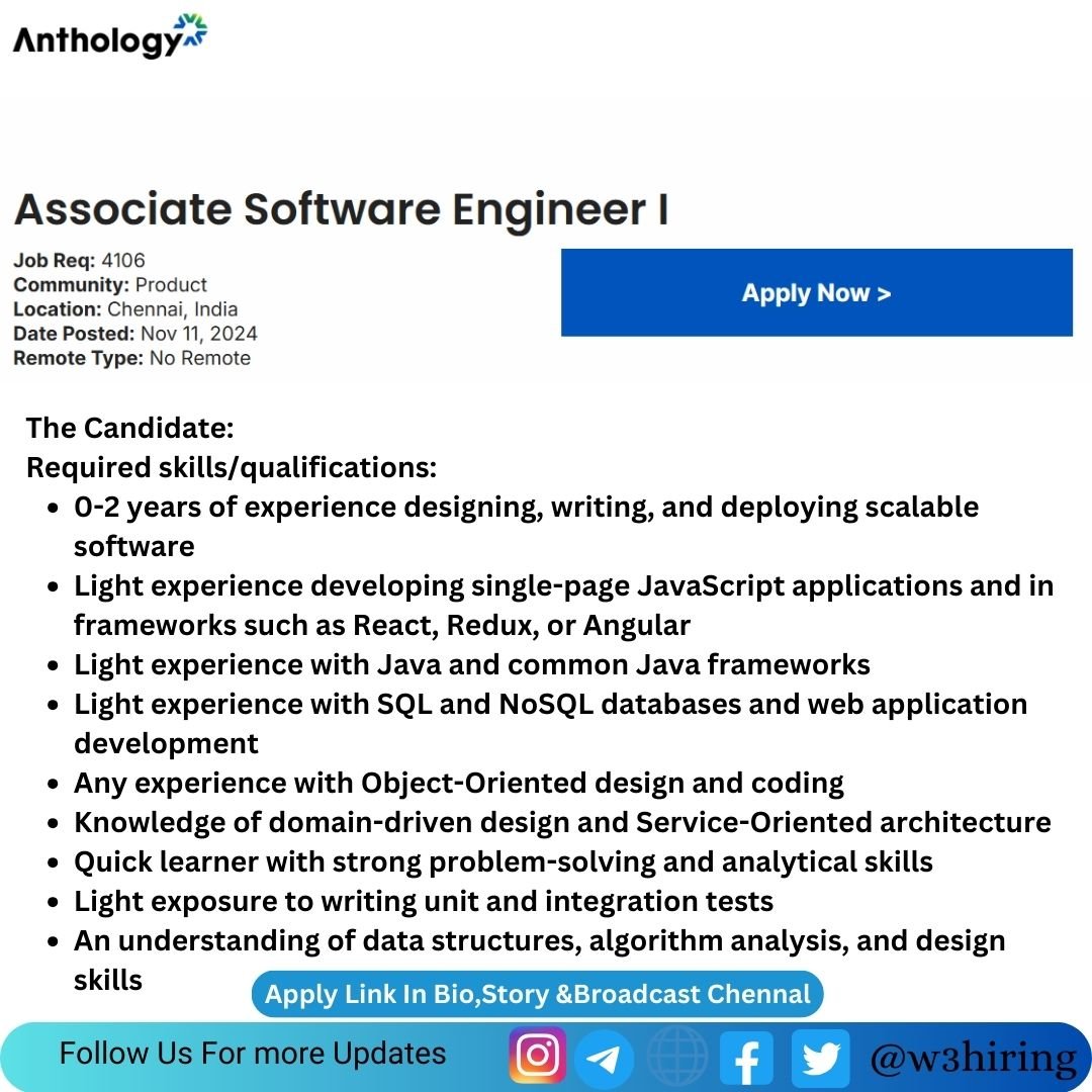 Anthology Off-Campus Drive 2024 Hiring Associate Software Developer - Bachelor's Degree