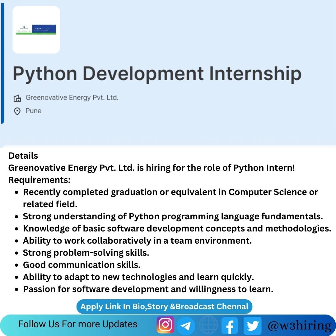 Greenovative Recruitment 2024 Hiring Python Development Internship
