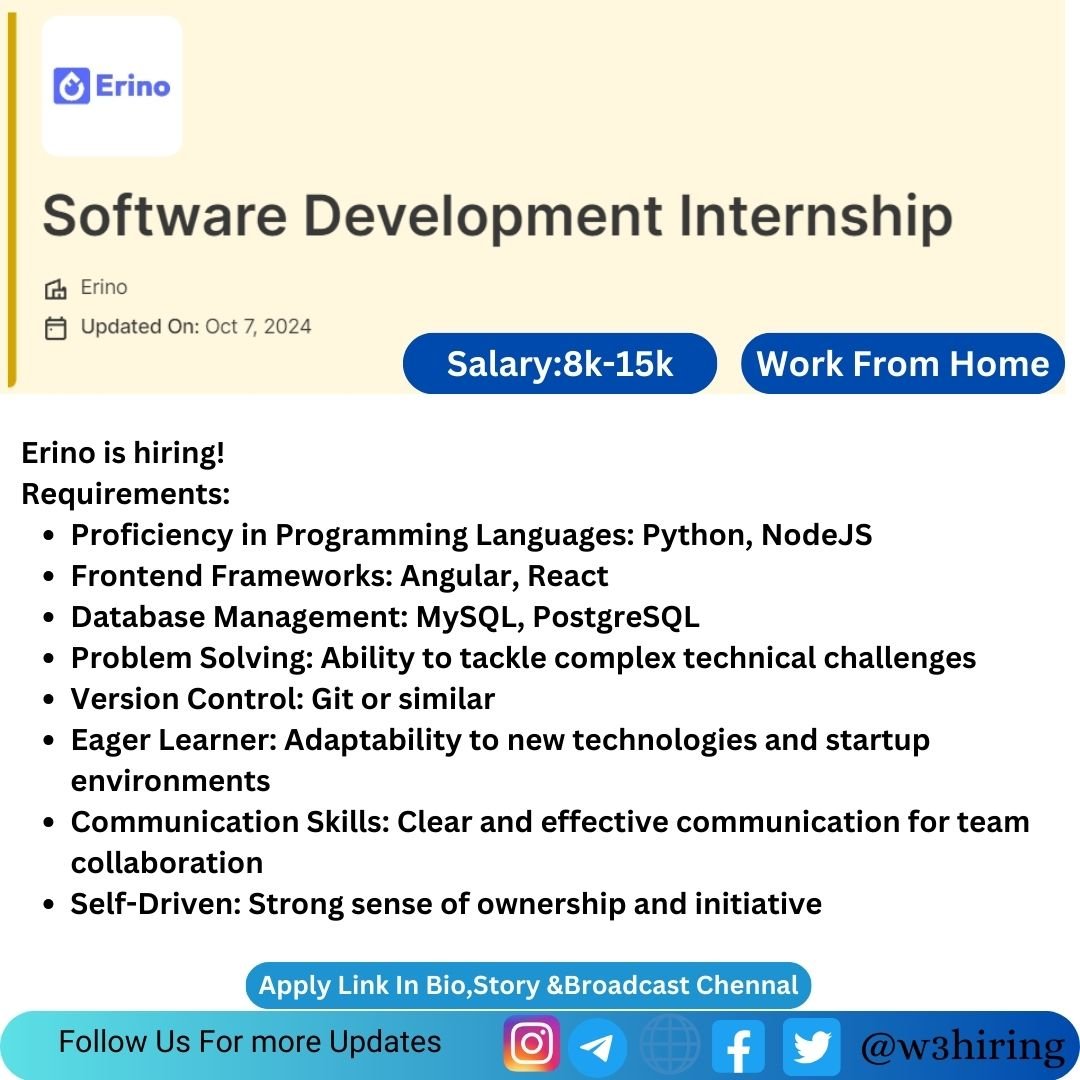 Erino Recruitment 2024 Hiring Software Development Internship