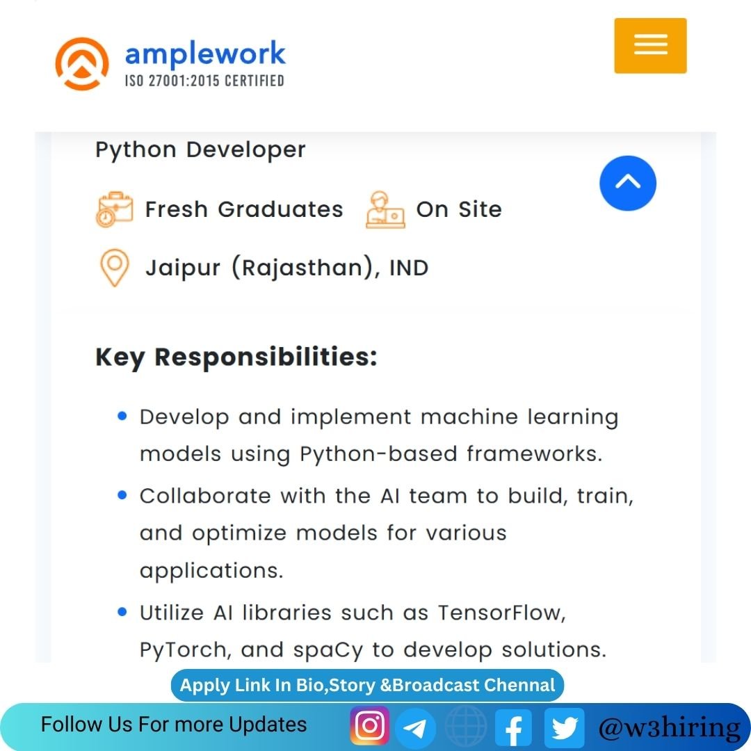 Amplework Jobs 2024 Hiring Python Developer- Bachelor's Degree