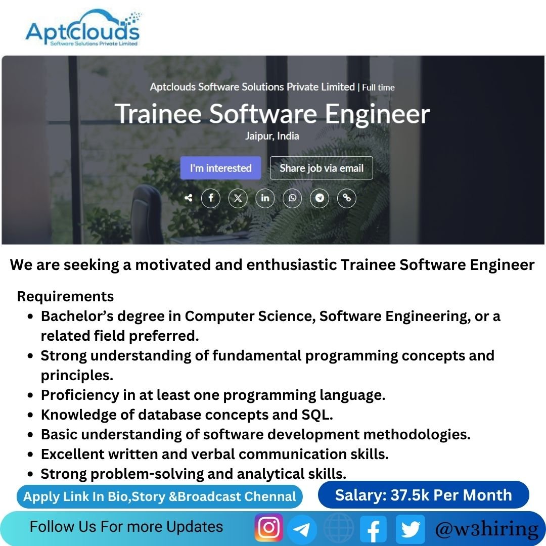 Aptclouds Jobs 2024 Hiring Trainee Software Engineer