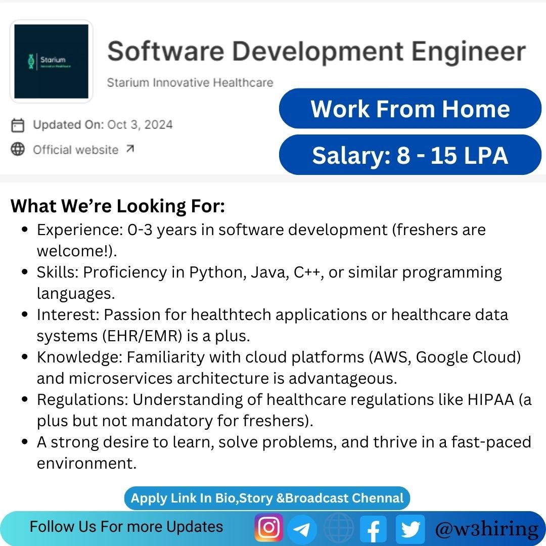 Starium Off-Campus 2024 Hiring Software Engineer- Any Graduate