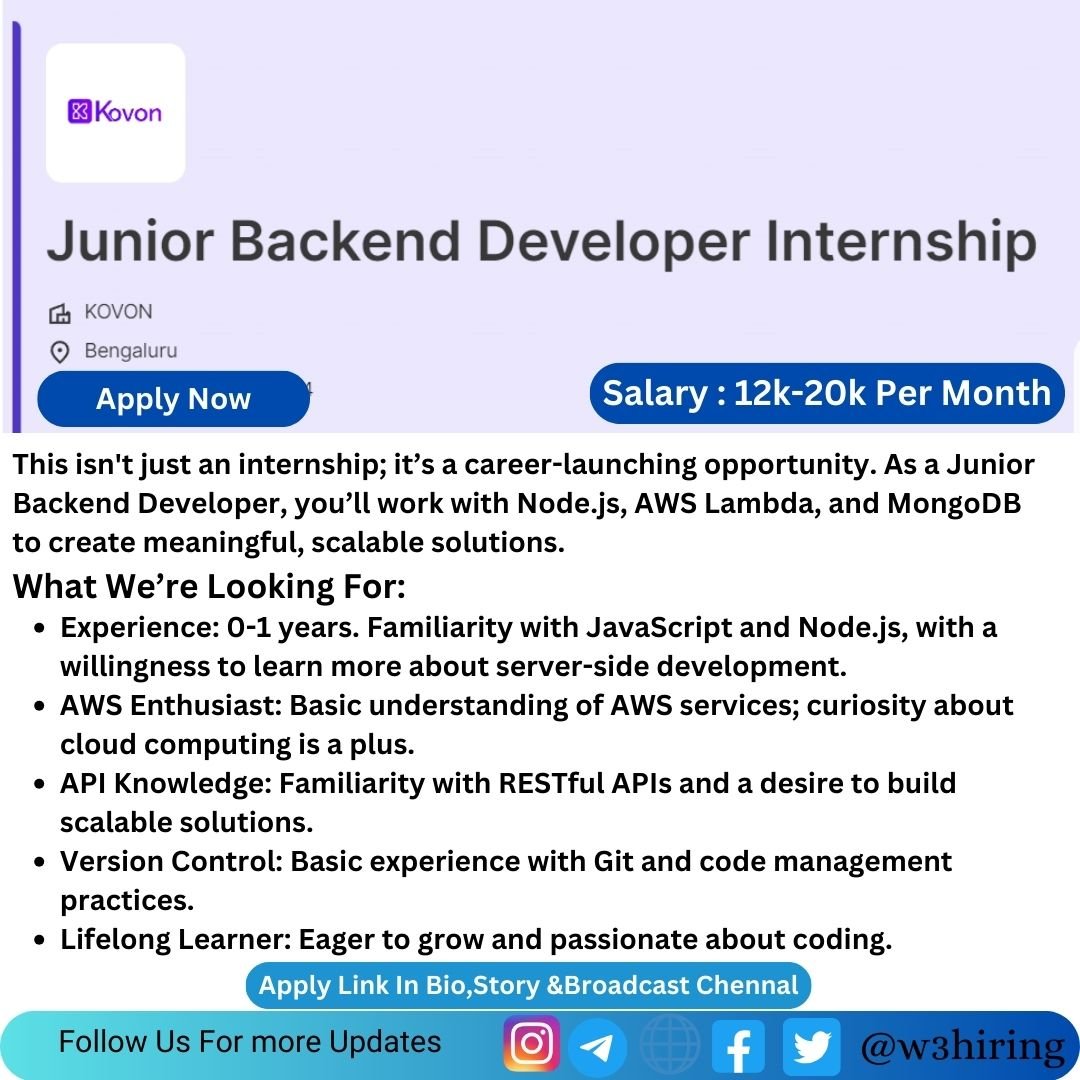 Kovan Off-Campus Drive 2024 Hiring Junior Backend Developer Internship