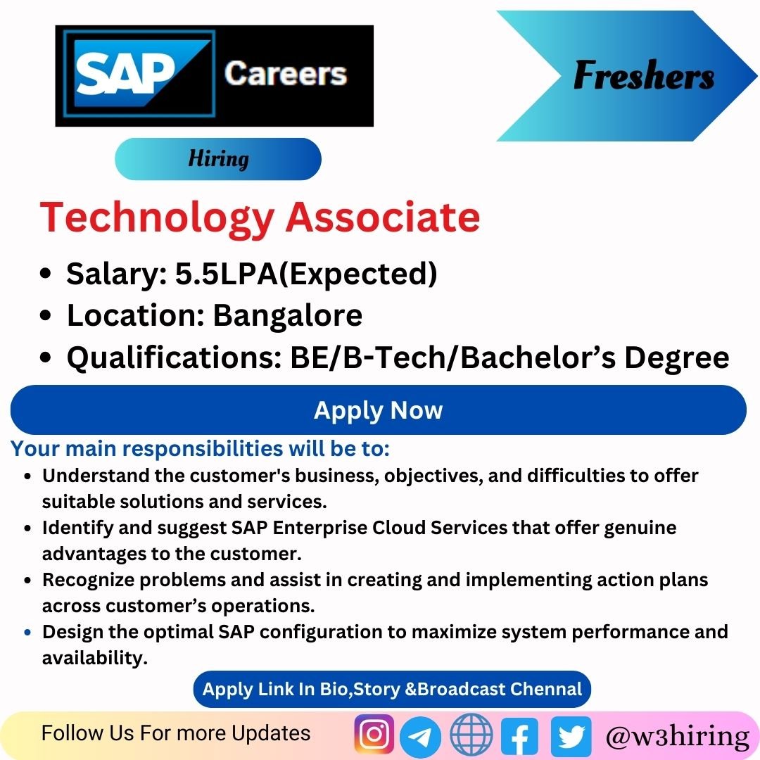 SAP Recruitment 2024 Hiring IT Technology Services Associate- Bachelor's Degree