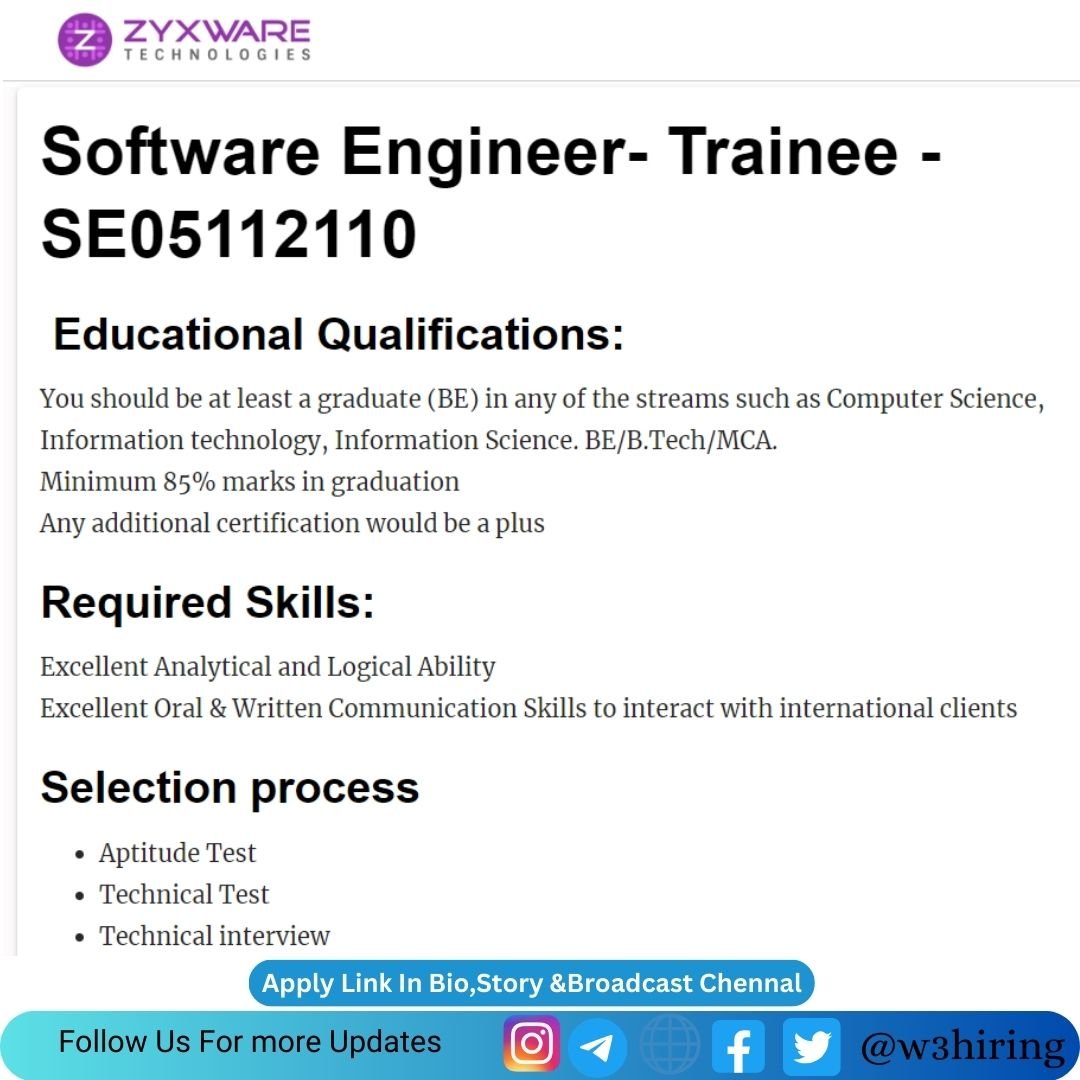 Zyxware Off-Campus Drive 2024 Hiring Software Engineer