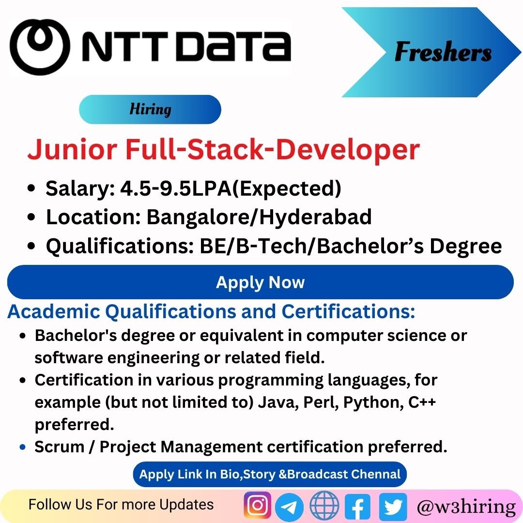 NTT Data Mass Hiring 2024 For Junior Full Stack Developers