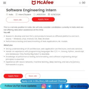 McAfee Off-Campus Drive 2024 Hiring Software Engineering Intern- Bachelor's Degree