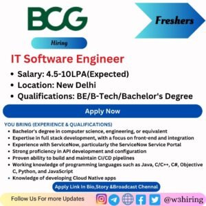 BCG Recruitment 2024 Hiring IT Software Engineer- Bachelor's Degree