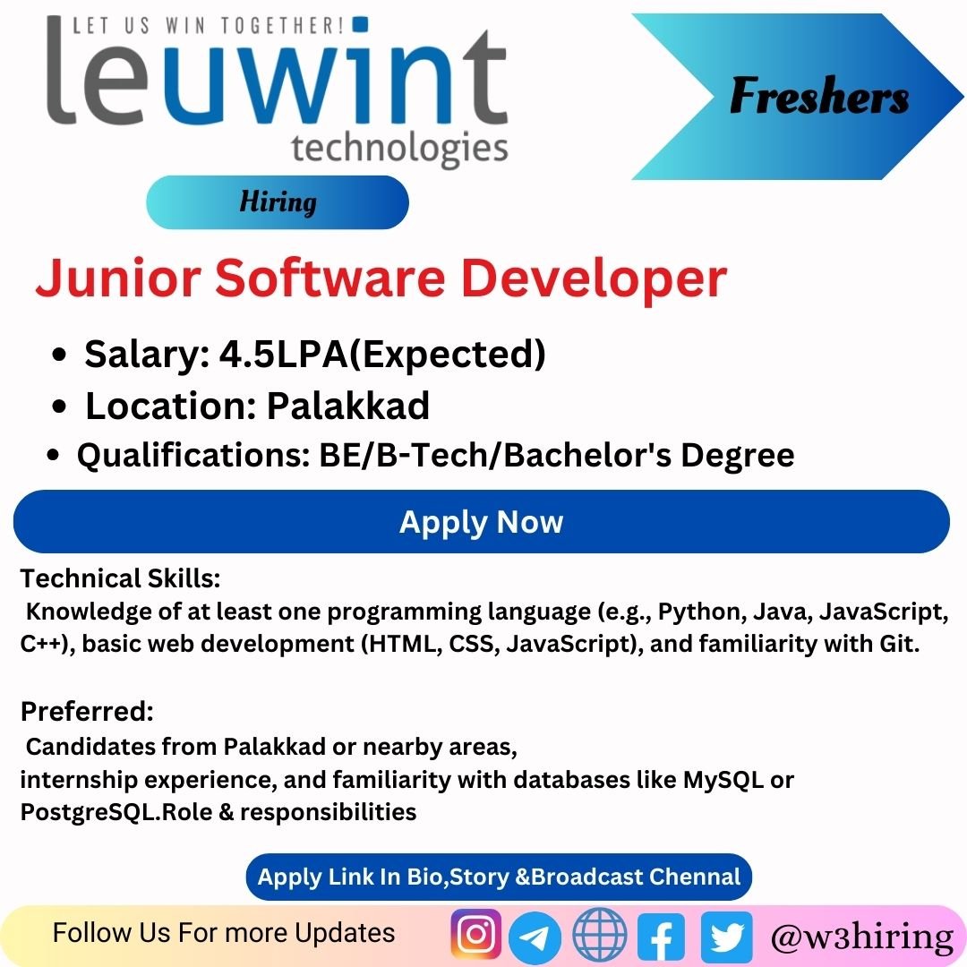 Leuwint Off-Campus Drive 2024 Hiring Junior Software Developer