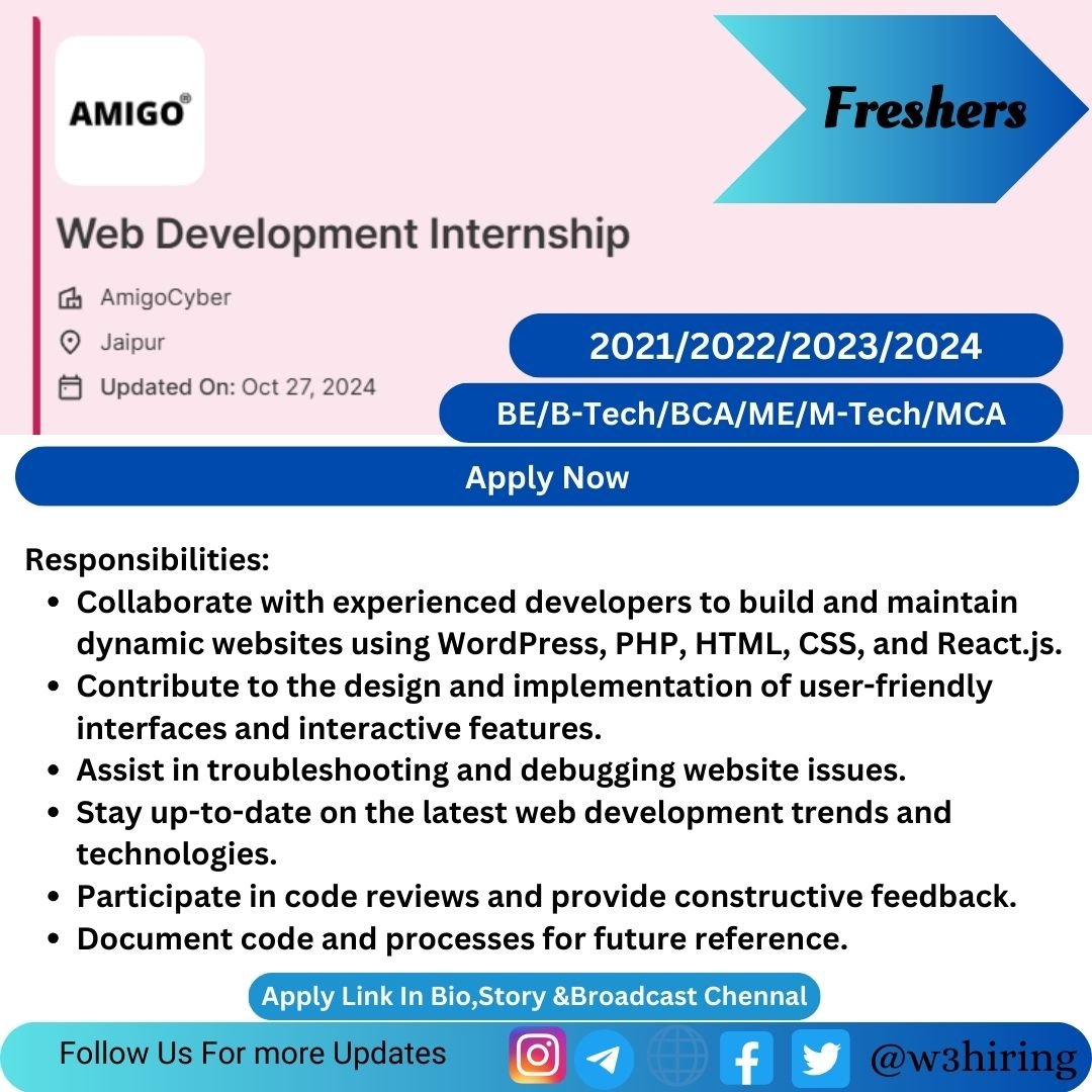 AmigoCyber Recruitment 2024 Hiring Web Development Internship