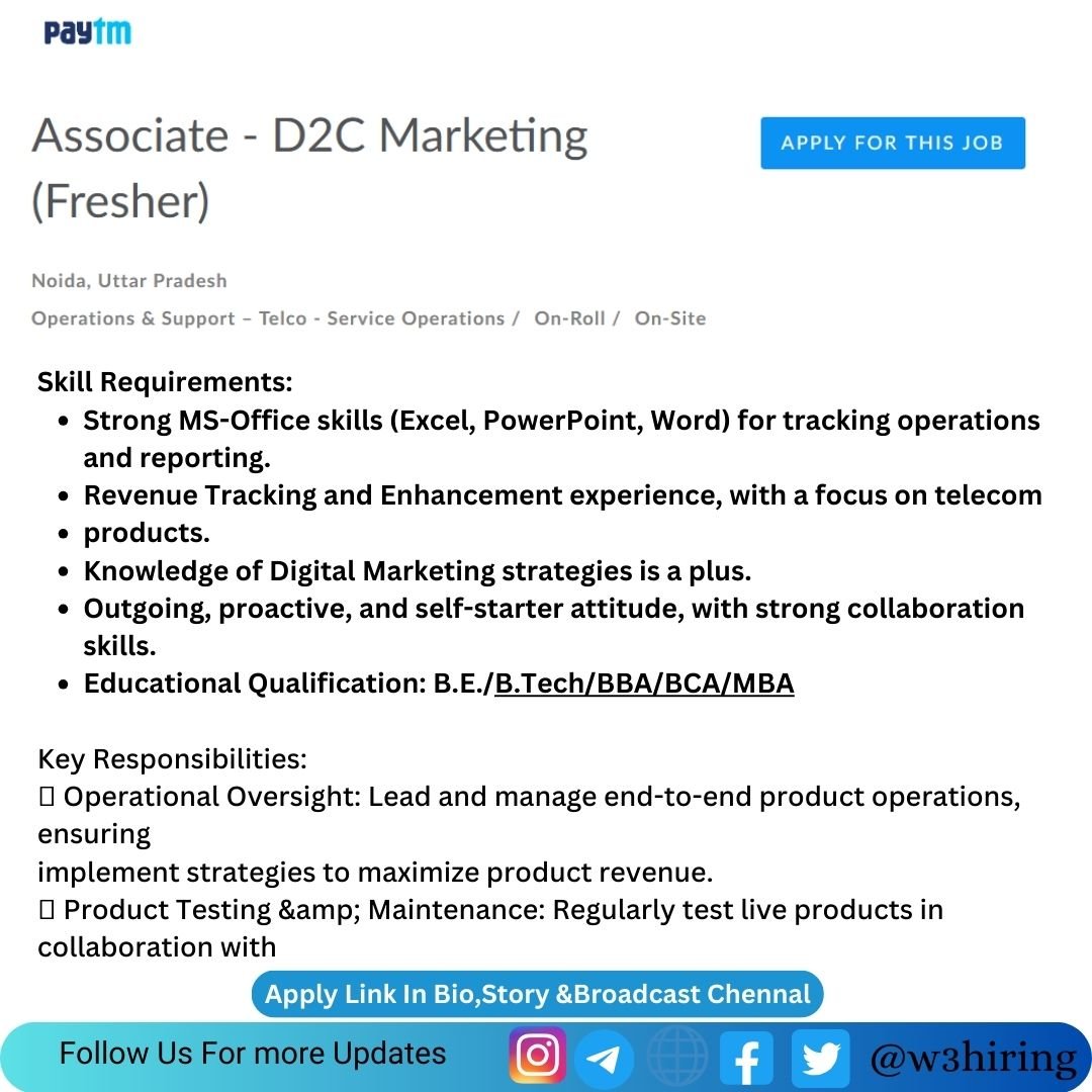 Paytm Recruitment 2024 Hiring Associate - BE/B-Tech/BBA/BCA/MBA