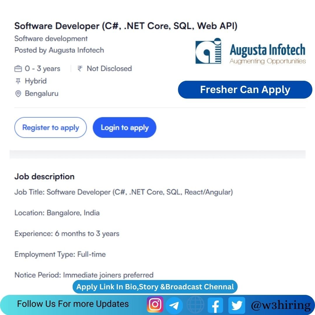 Augusta Infotech Recruitment 2024 Hiring Software Developer- BE/B-Tech/BCA/MCA |Apply Now