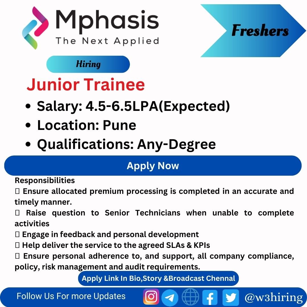 Mphasis Recruitment 2024 Hiring Junior Trainee