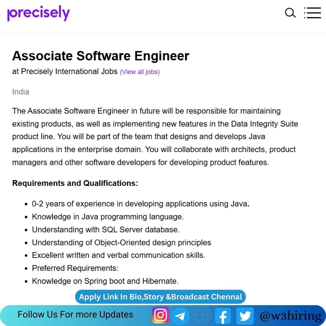 Precisely Bulk Hiring 2024 for Associate Software Engineer - Bachelor's Degree |Apply Now