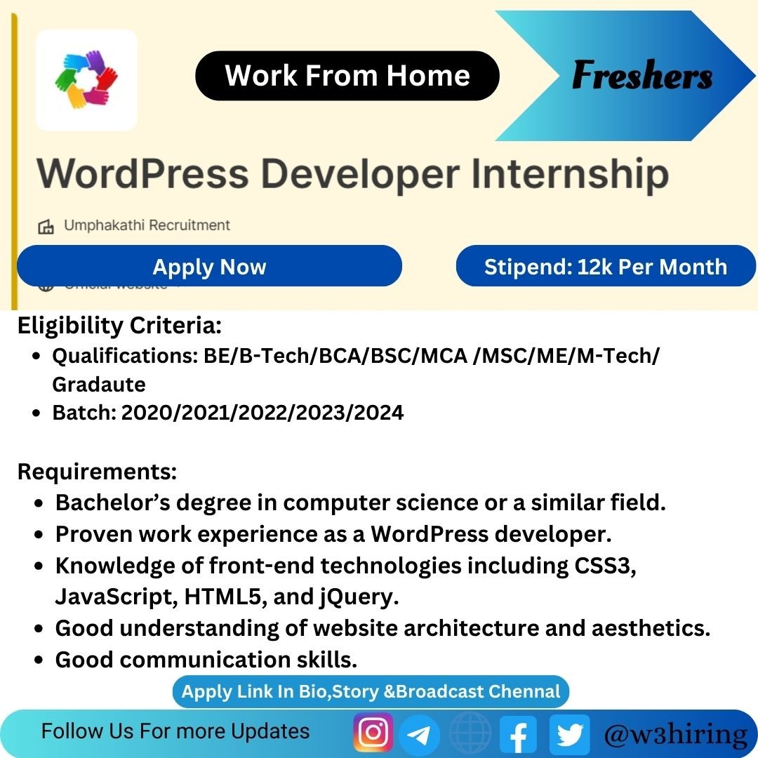 Umphakathi Recruitment 2024 Hiring WordPress Developer Internship