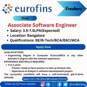Eurofins Mass Hiring 2024 Hiring Associate Software Engineer -| BE/B-Tech/BSC/MCA/MS