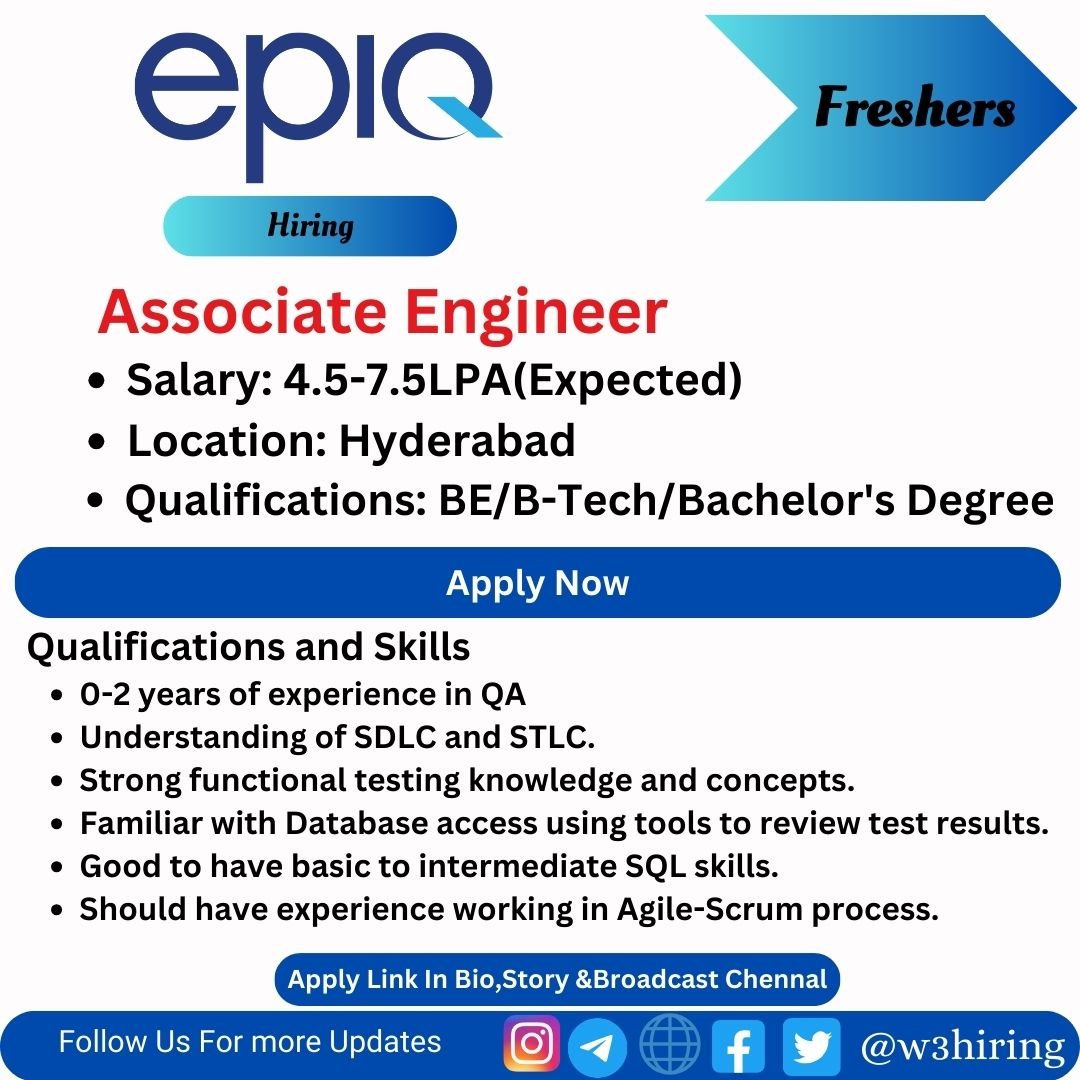 EPIQ Recruitment 2024 Hiring Associate Quality Assurance Engineer- Bachelor's Degree |Apply Now