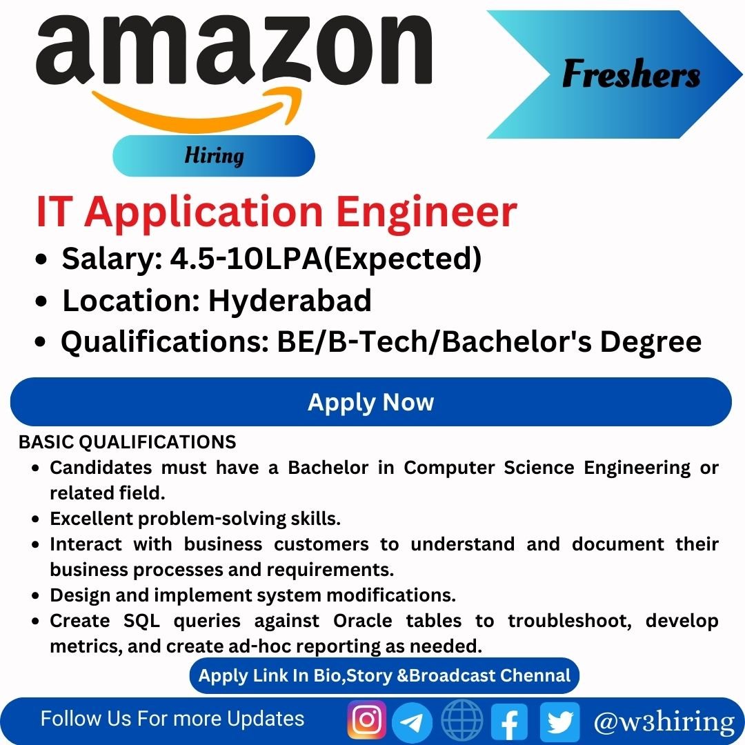 Amazon Recruitment 2024 Hiring IT Application Engineer- Bachelor's Degree |Apply Now