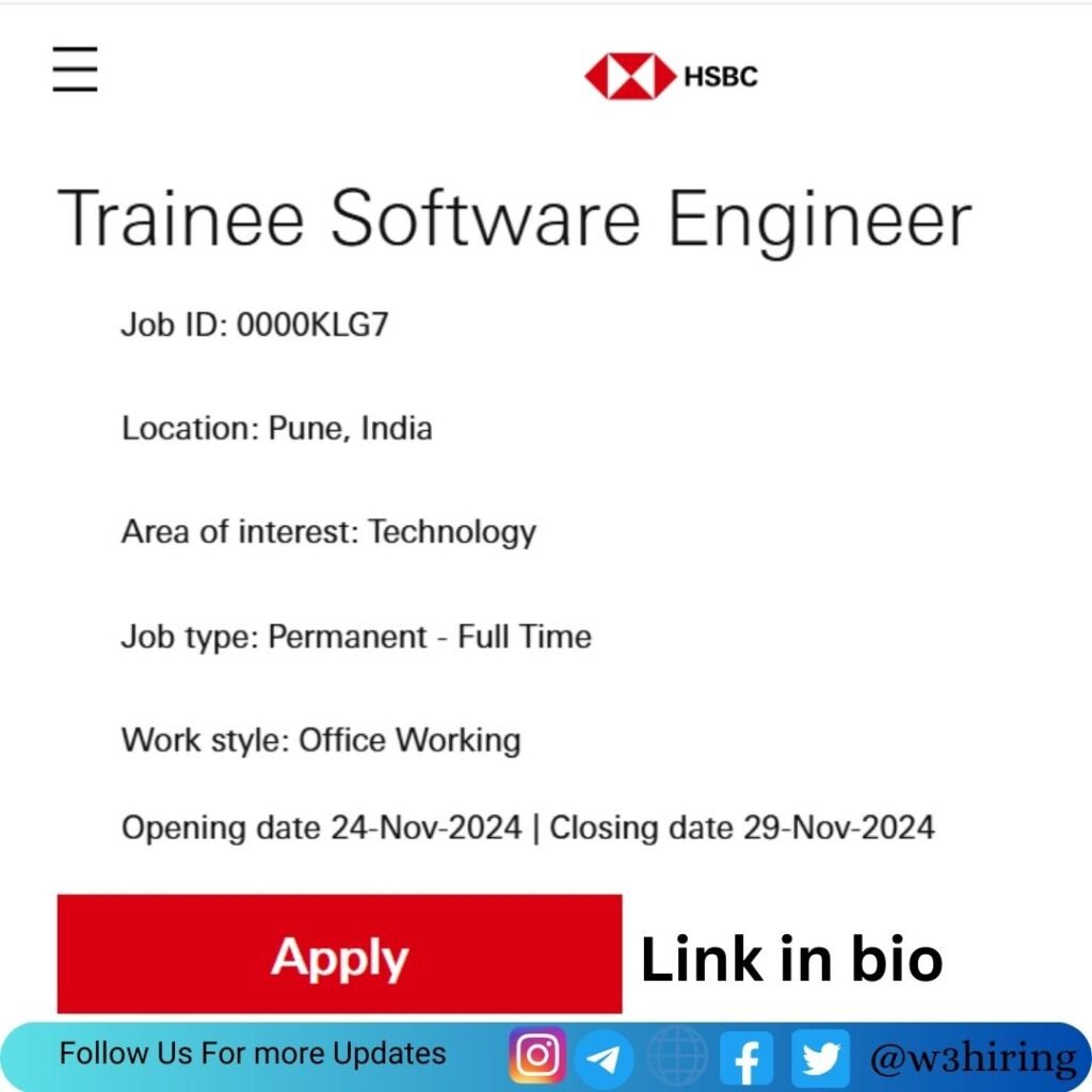 HSBC Off-Campus Drive 2024 Hiring Trainee Software Engineer- Bachelor's ...