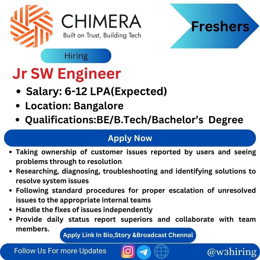 Chimera Recruitment 2024 Hiring Jr SW Engineer