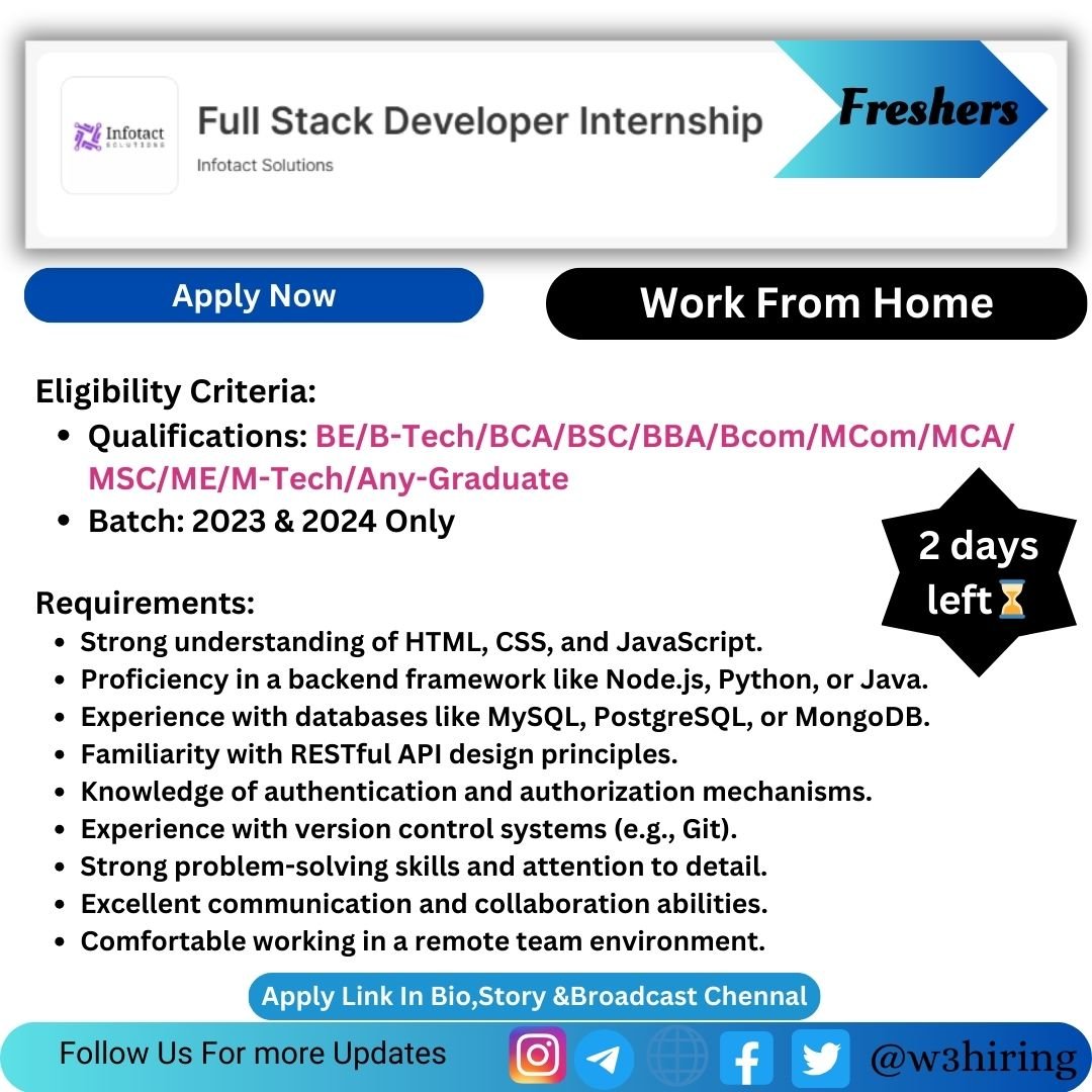 Infotech Solutions Recruitment 2024 Hiring Full Stack Developer Internship